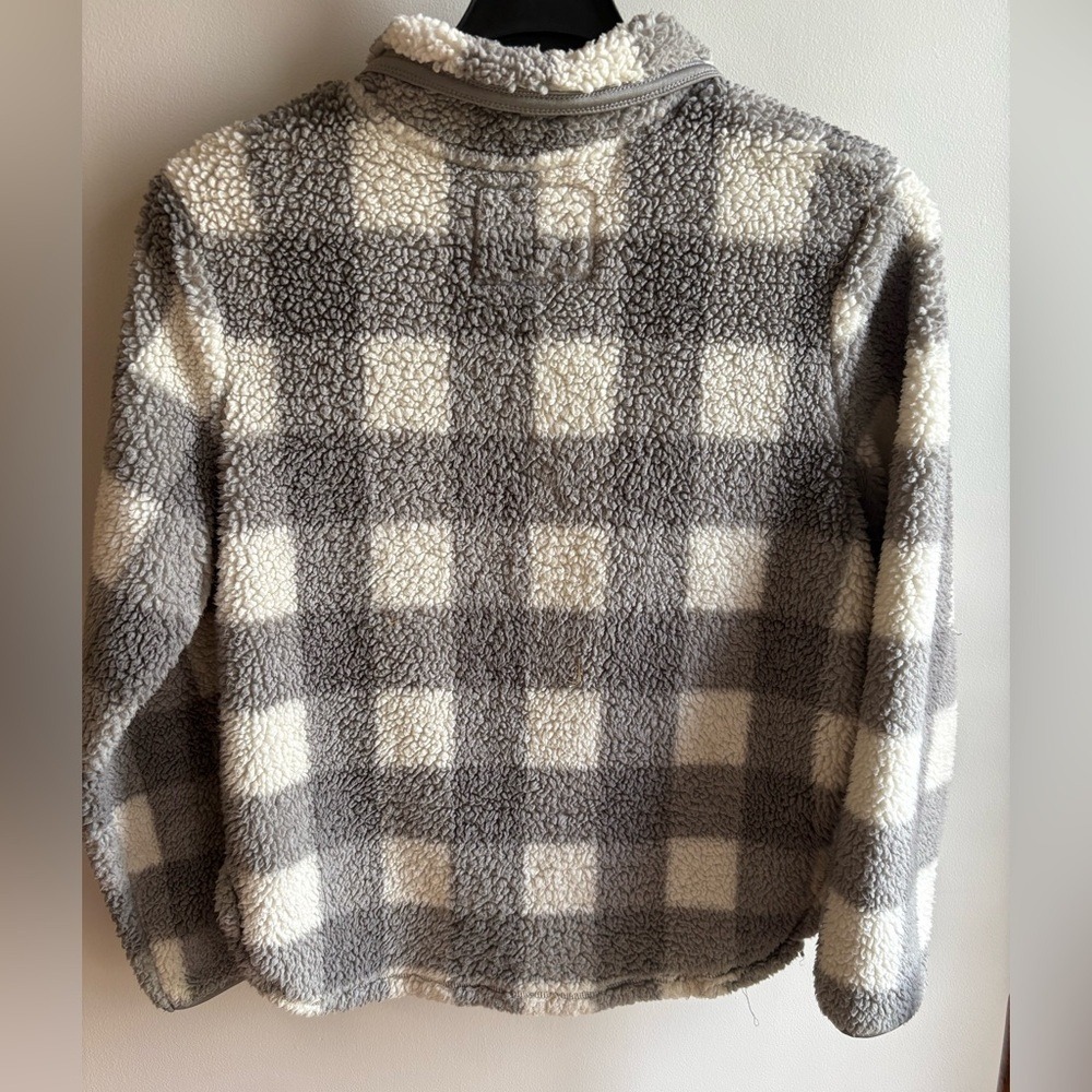 Cozy Sherpa Gray Gingham Pullover 1/4 Zip Womens Medium winter - Picture 7 of 8
